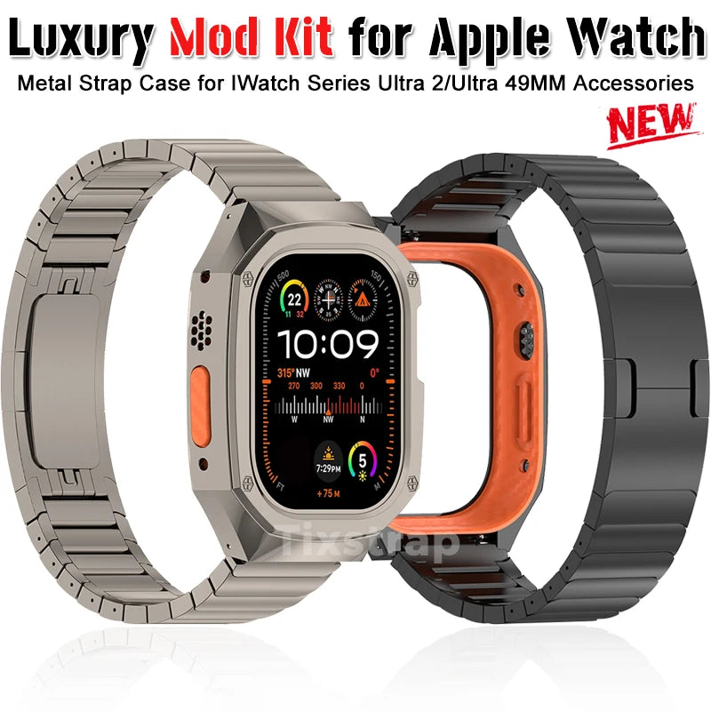 Luxury Stainless Steel Case Mod Kit for Apple Watch Ultra 2/Ultra 49MM Metal Strap for IWatch Series 49Mm Accessories