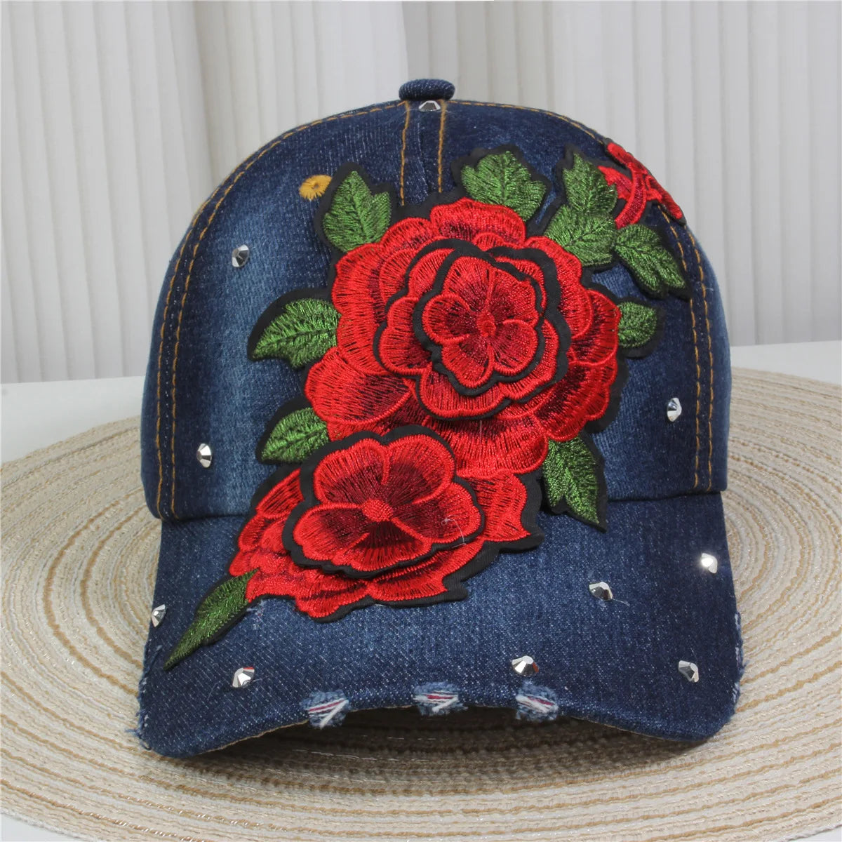 Women's Baseball Cap Diamond Painting Embroidery Flower Denim Snapback Hats Jeans Woman Female Cap Cowboy Summer Sun Hat