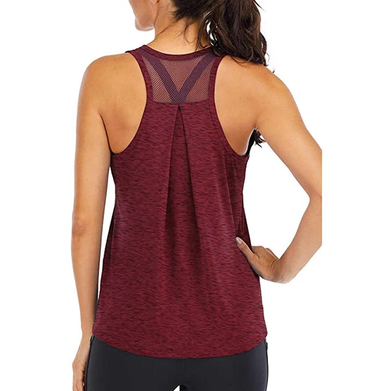 Fitness Women Shirts Sleeveless Loose Hollow Workout Running Blouse Sport T-Shirts Training Sportswear Casual Yoga Vest Top