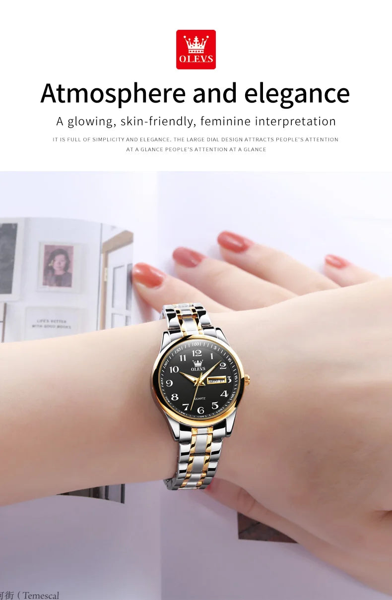 OLEVS Women's Wrist watch Original Luxury Watches for Ladies Waterproof Stainless Steel Quartz Woman Wristwatch Gold 2022 trend