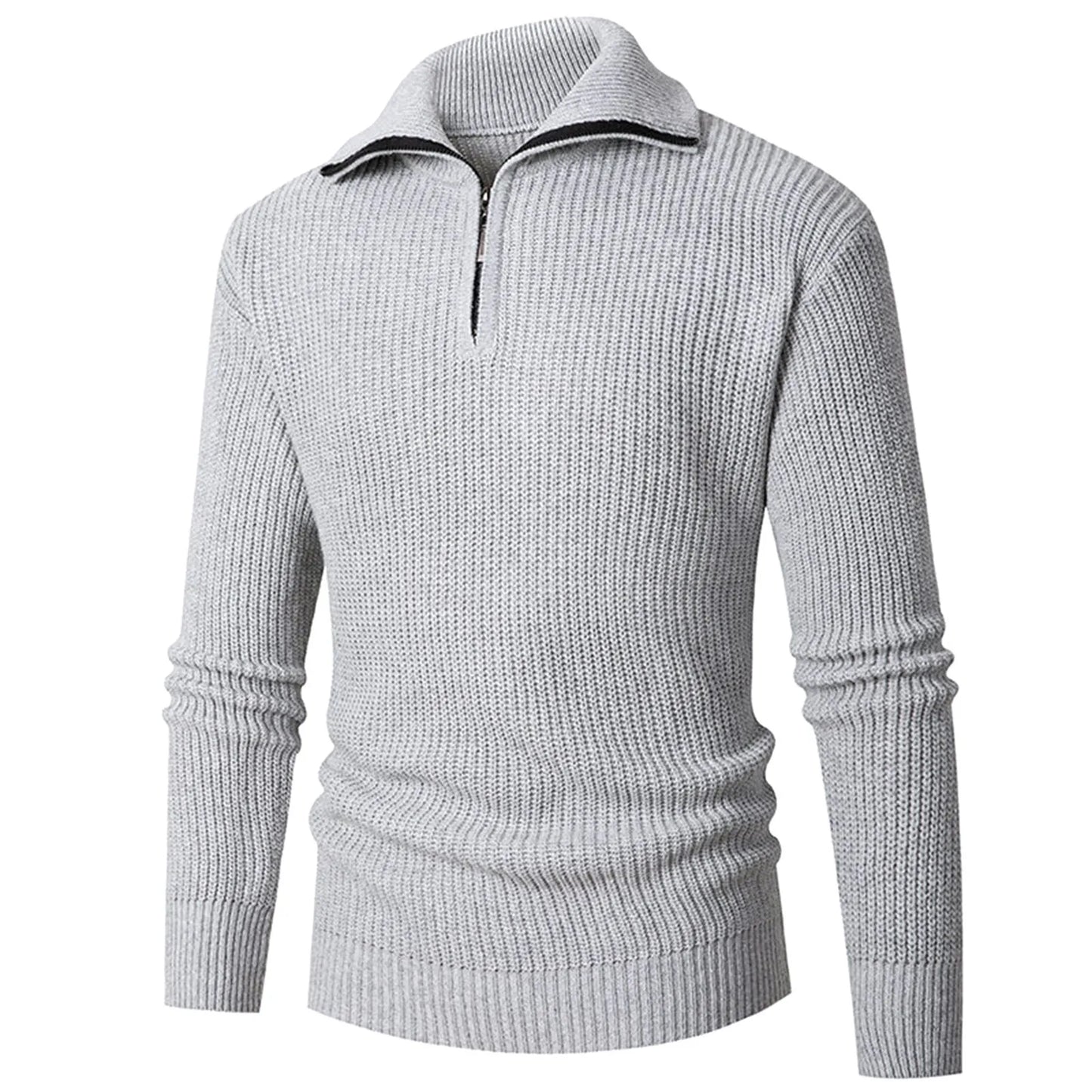 Men'S Long-Sleeved Knitted Lapel Solid Color Pullover Spring And Autumn Long-Sleeved Pullover Sweatshirt Ropa Hombre