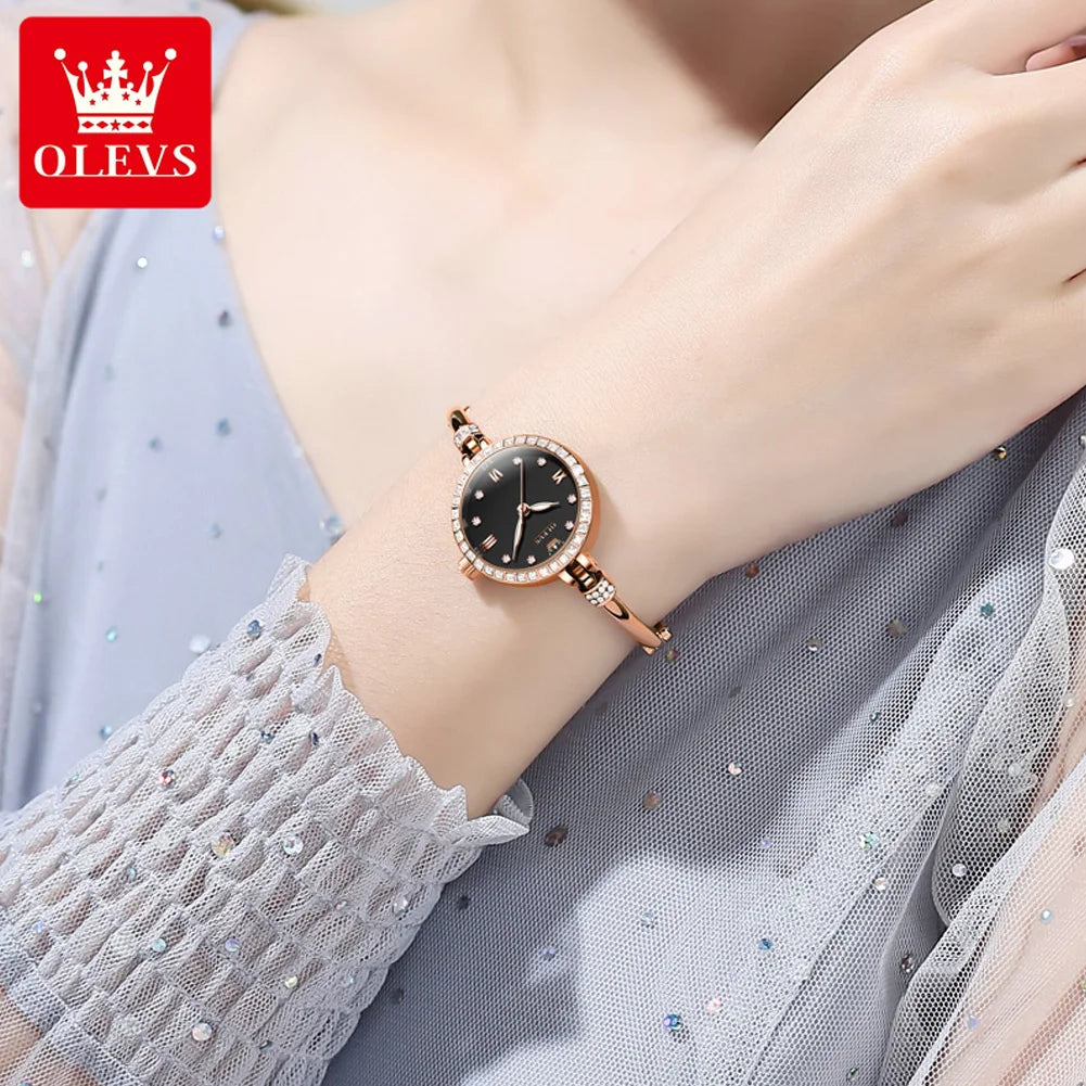 Original OLEVS Ultra Thin 8mm Dial Watch for Women Luxury Diamond Wristwatch Fashion Elegant Ladies Watches Relógio Feminino