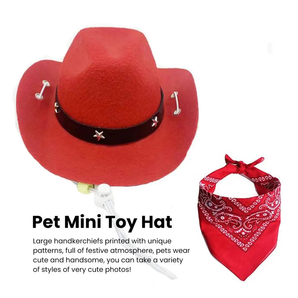 Cute Pet Hat Bandana Pet Cowboy Hat Scarf Set Stylish Western Cowboy Dog Costume Set Breathable Hat Adjustable Scarf for Dogs