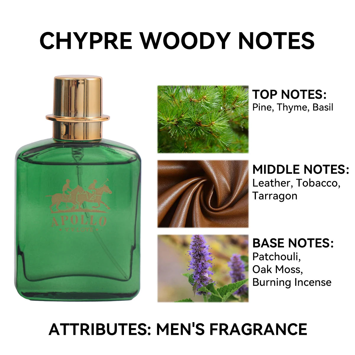 Apollo Men's Cologne 1.01oz, Chypre Woody Notes, Long-Lasting Alcoholic Spray Cologne for Him, Men's perfumes