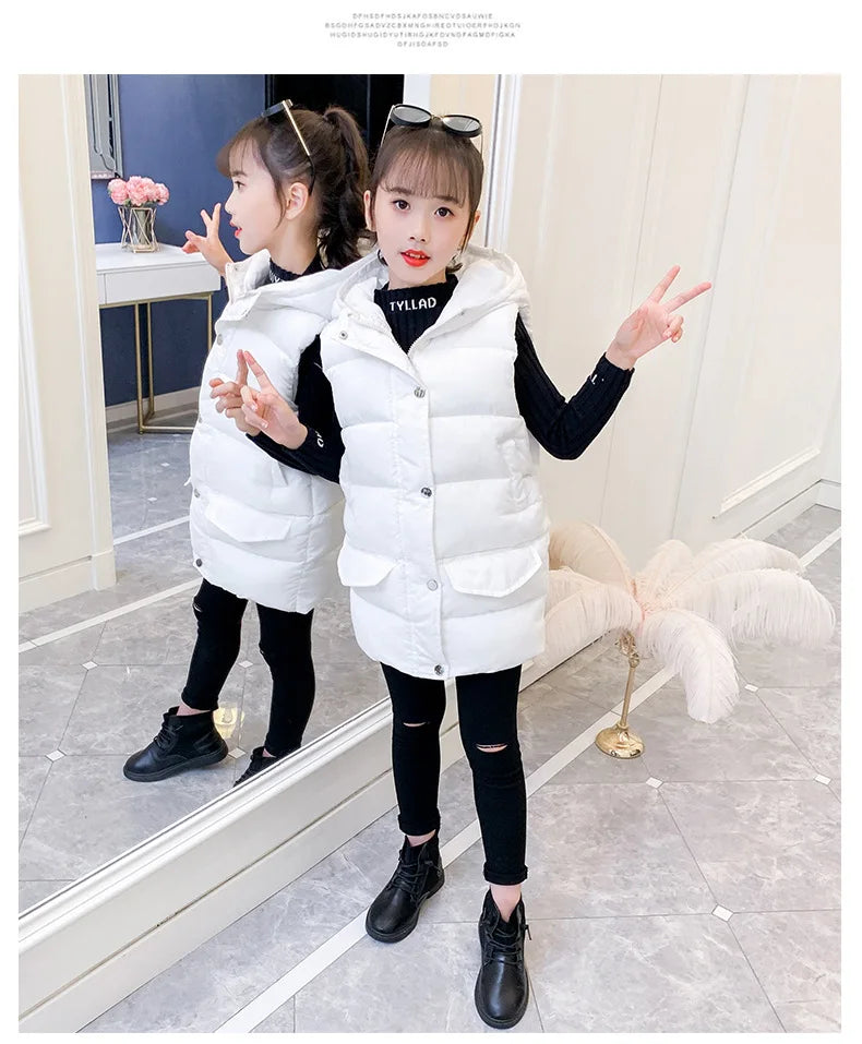 Child Waistcoat Children Outerwear Winter Coat Vest for Kids Clothes Fashion Warm Cotton Teen baby Girl Vest Jacket Parent-Child