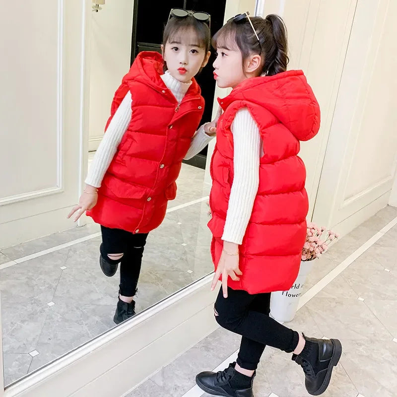 Child Waistcoat Children Outerwear Winter Coat Vest for Kids Clothes Fashion Warm Cotton Teen baby Girl Vest Jacket Parent-Child