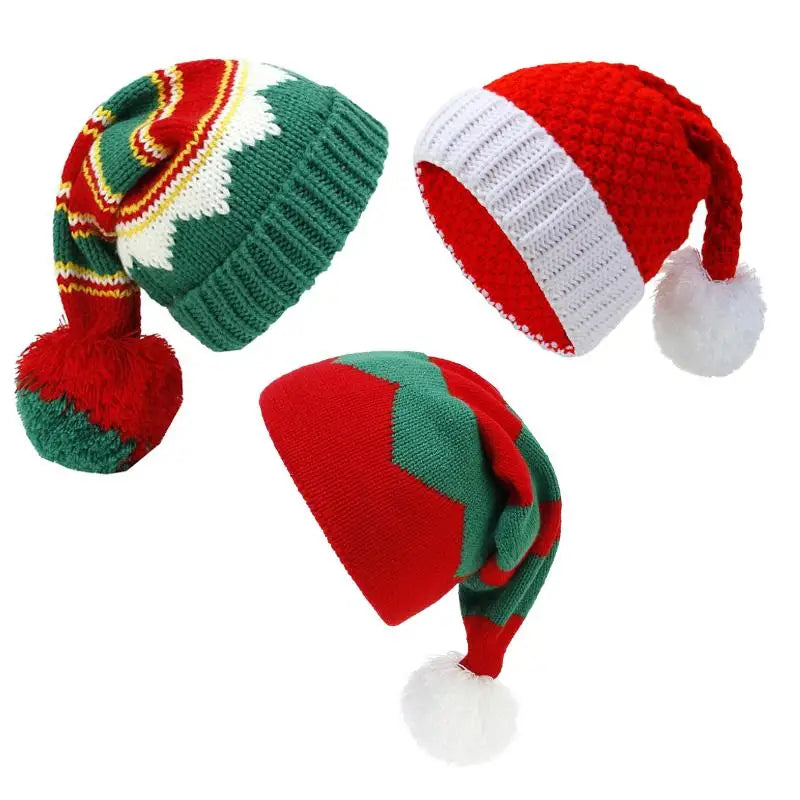 Parent-Child Christmas Hat Big Pompom Mother Kids Knit Beanie Cap Winter Warm Infant Bonnet Girls Boy Xmas Baby Accessories 1PC