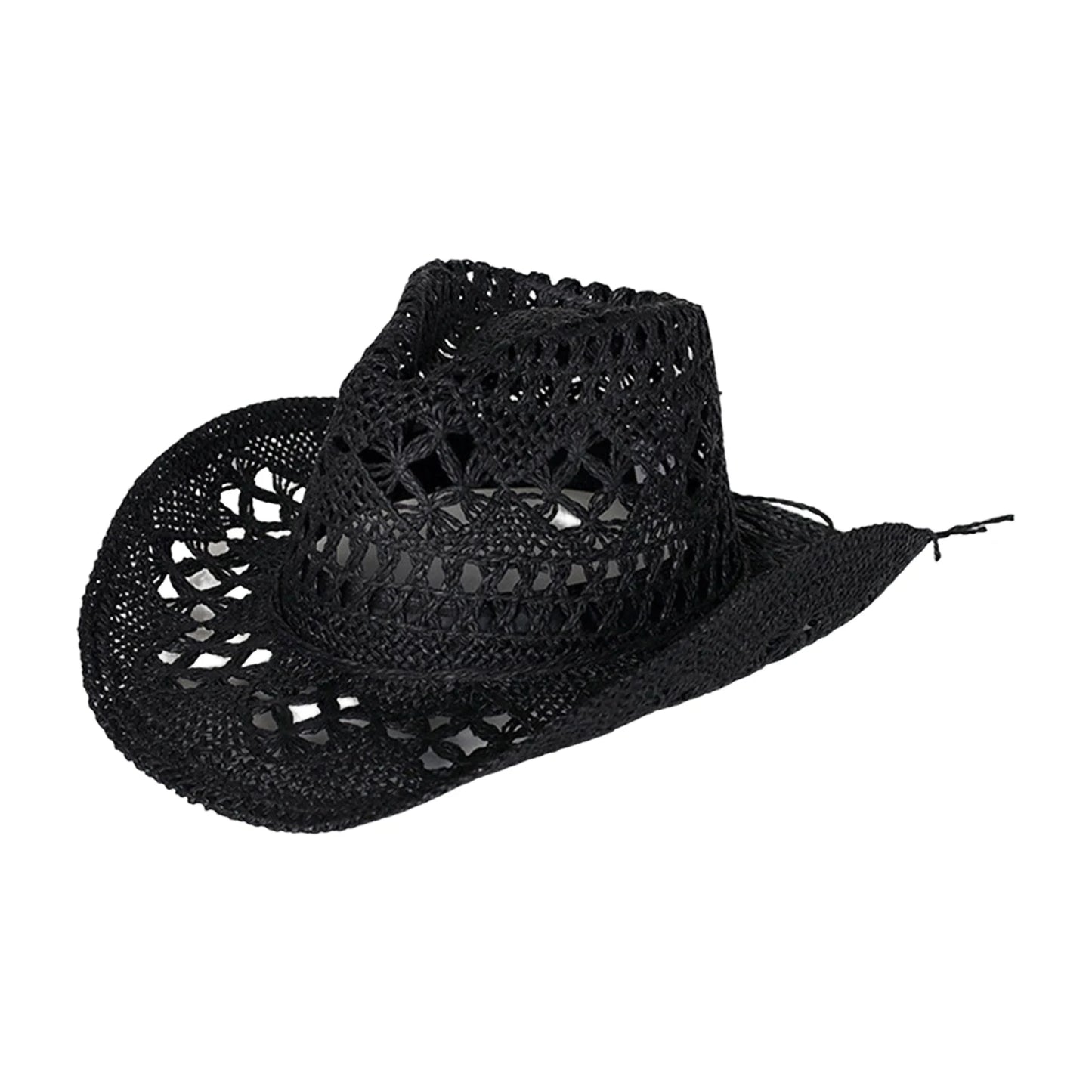 5pcs Fashion Hollowed Handmade Cowboy Straw Hat Women Men Summer Outdoor Travel Beach Hats Unisex Solid Western Sunshade Cap