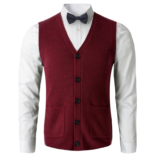 Men's Sweater Vest V-Neck Sleeveless Knitted Button Cardigan DXL Big and Tall Solid Thickened thermal coat knitted vest