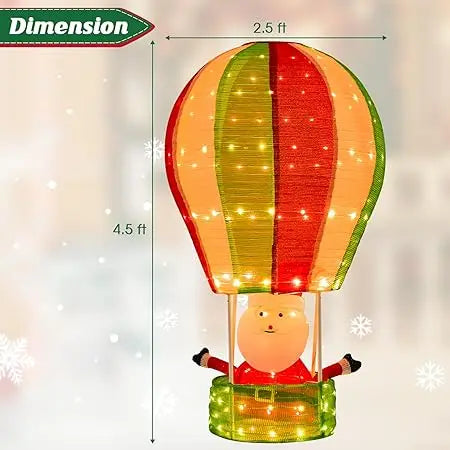 4.5FT Lighted Christmas Santa Claus in Hot Air Balloon, Collapsible Xmas Decoration with LED Lights, Pop up Hanging Decoration