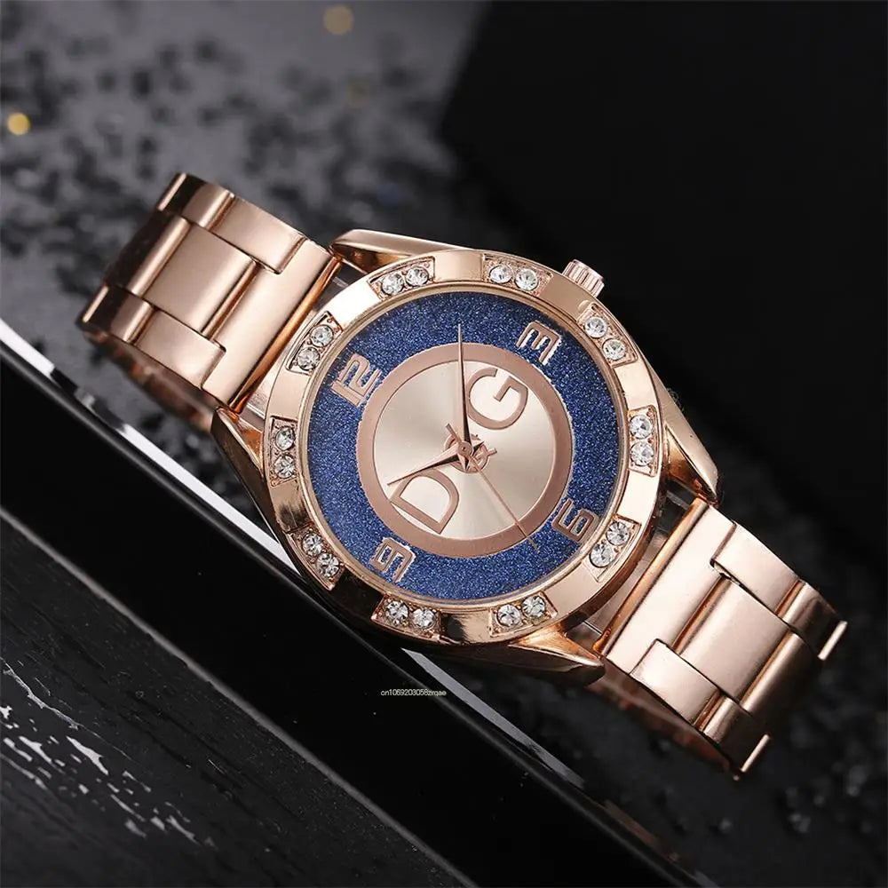 Luxury New Brand Women Watch Fashion with Diamonds Crystal Design Quartz Watches Leisure Rose Gold Stainless Steel Strap Clock