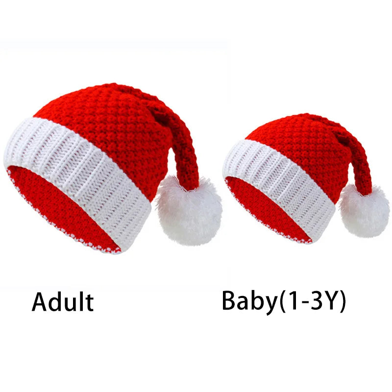 Parent-Child Christmas Hat Big Pompom Mother Kids Knit Beanie Cap Winter Warm Infant Bonnet Girls Boy Xmas Baby Accessories 1PC