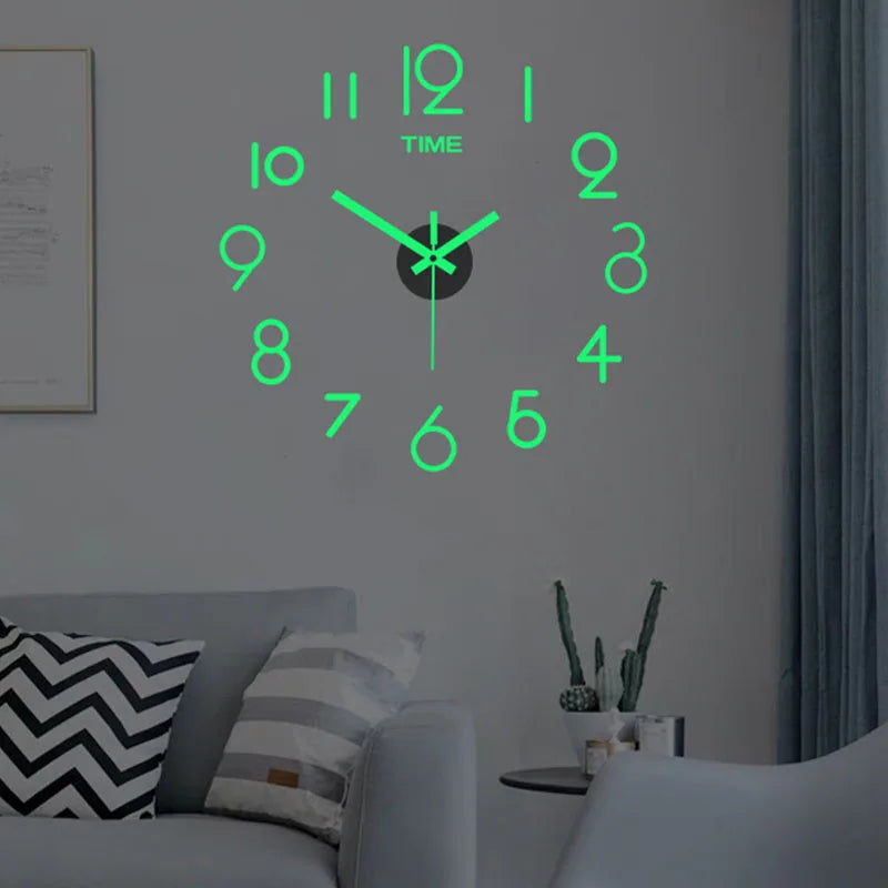 Fashion DIY Luminous Wall Clock For Living Room Design Europe Clock Stickers Acrylic Mirror Clocks Decorative Home Quartz Watch