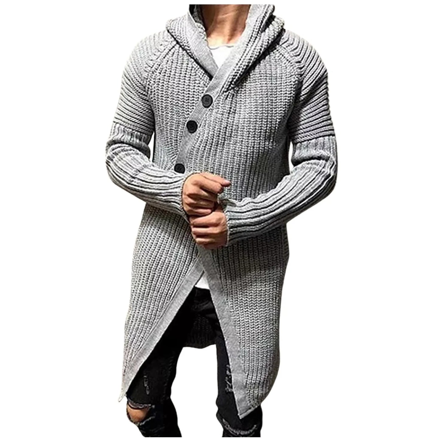 Autumn Winter Men's Cardigans Sweaters New Fashion Loose Irregular Long Jumpers Mens Hooded Solid Color Thick Warm Knit Sweater