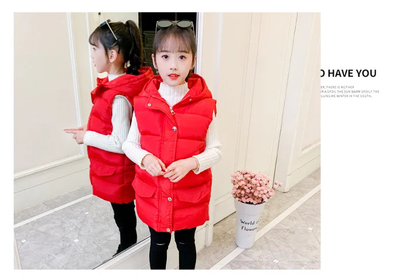 Child Waistcoat Children Outerwear Winter Coat Vest for Kids Clothes Fashion Warm Cotton Teen baby Girl Vest Jacket Parent-Child