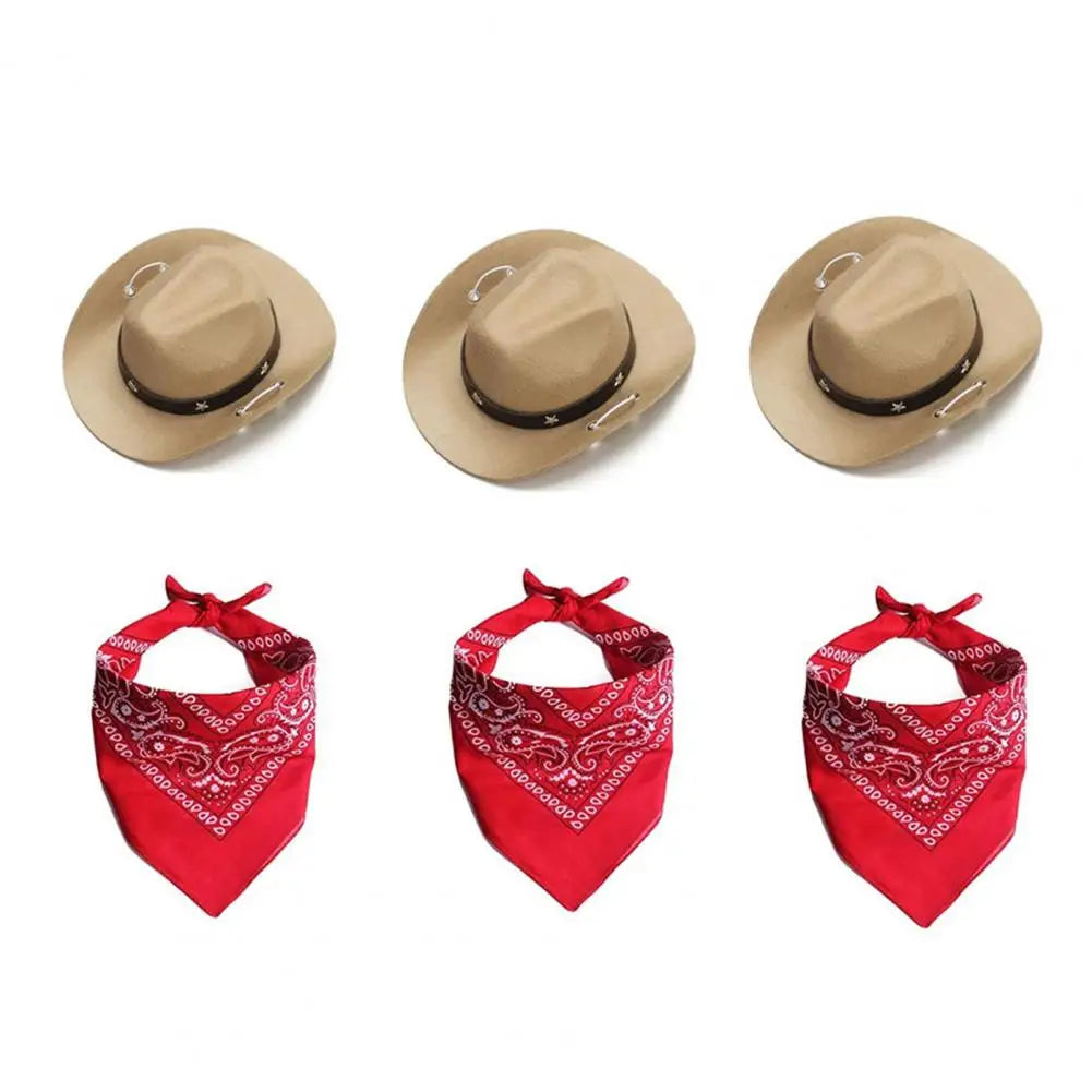 Pet Cowboy Hat Scarf Set Adjustable Buckle Pet Bandana Stylish Western Cowboy Dog Costume Set Breathable Hat Adjustable for Dogs