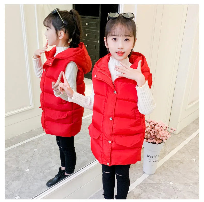 Child Waistcoat Children Outerwear Winter Coat Vest for Kids Clothes Fashion Warm Cotton Teen baby Girl Vest Jacket Parent-Child