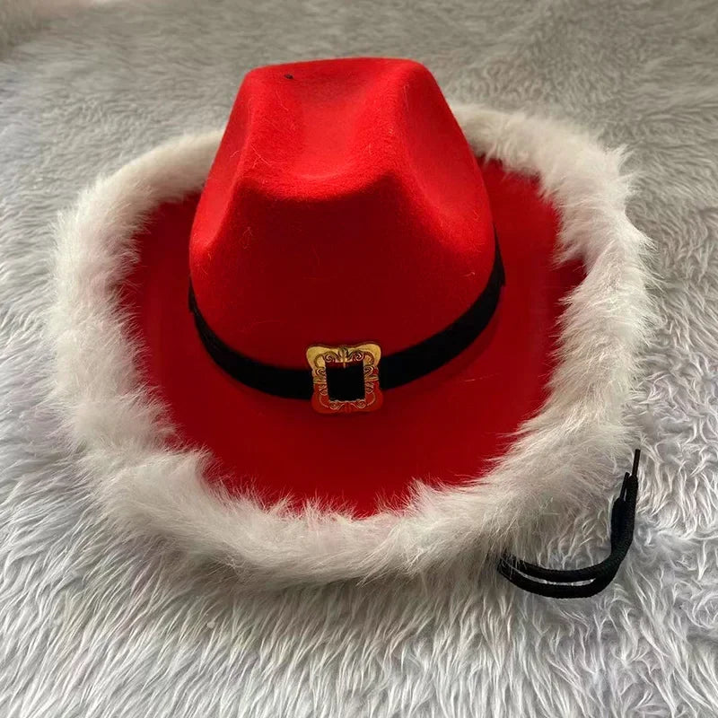 Fashion Santa Claus Party Christmas Luminous Cowboy Hat Western Red Felt Hats Wide Brim Cowgirl Hat Jazz Hat for Women Men