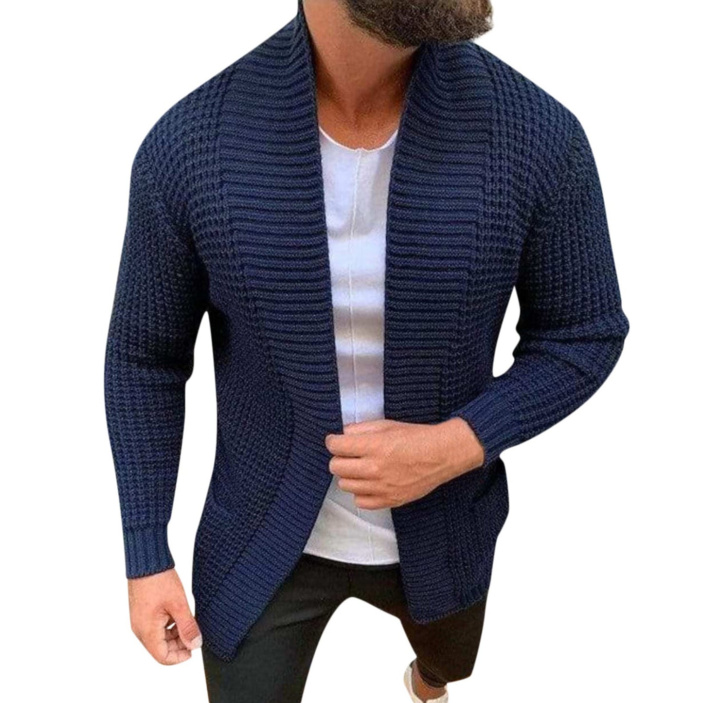 Autumn Winter Sweater Outerwear Men's Beige Knitted Cardigans Jacket Fashion Casual Long Sleeved Sweater Mens Mid Length Jacket