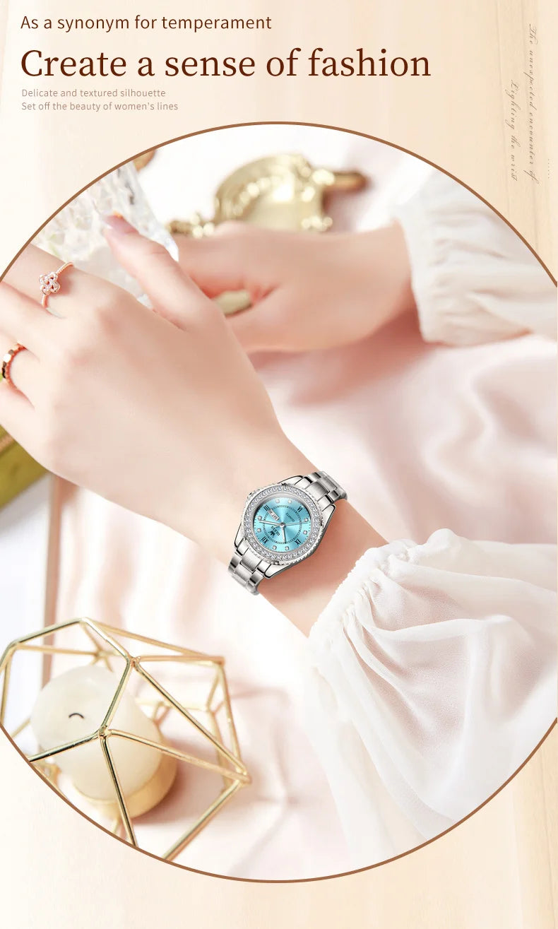 OLEVS Top Original Diamond Quartz Watch for Women Stainless Steel Waterproof Luminous Dual Calendar Luxury Women's Wristwatches