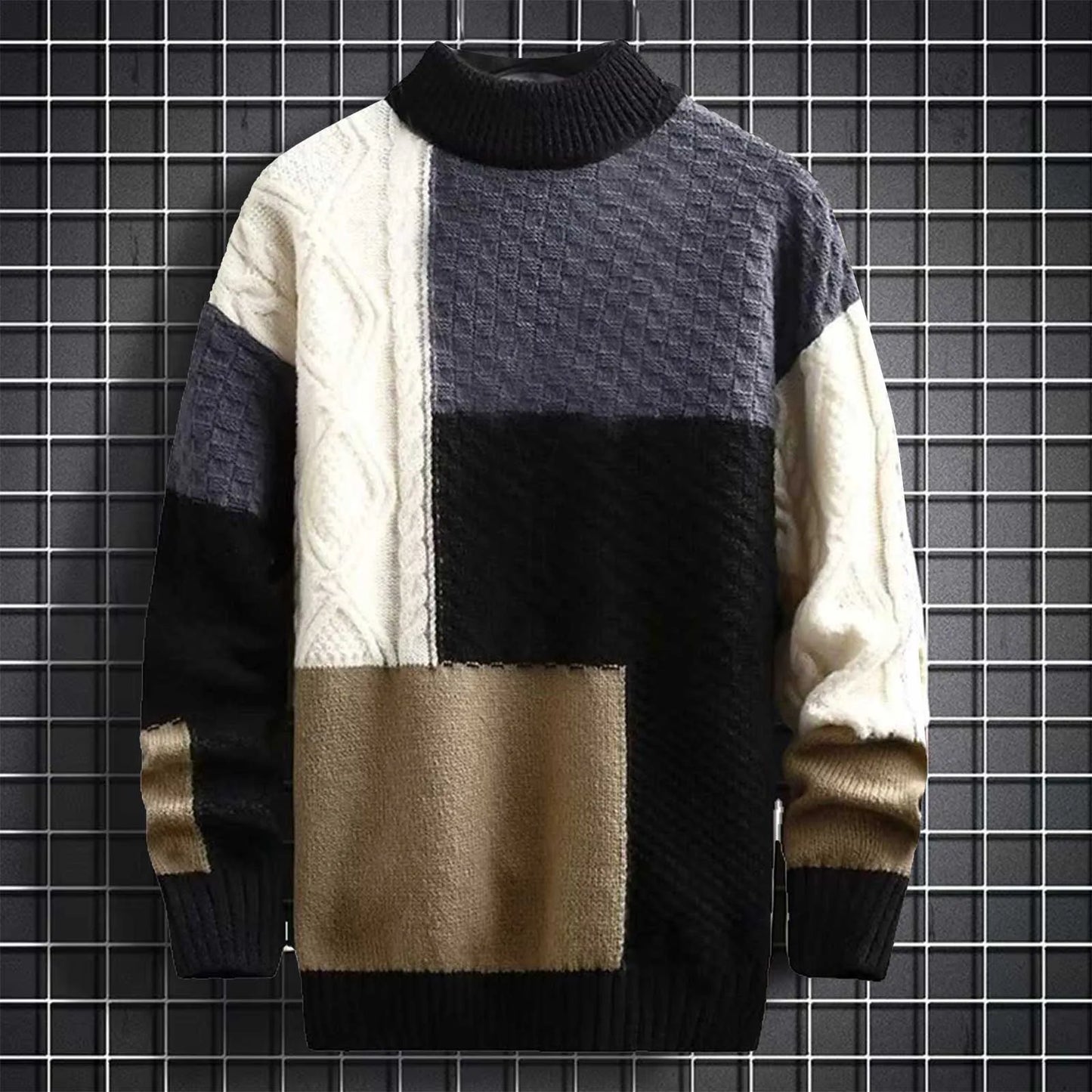 Trendy Sweater Loose Thermal Thick Streetwear Men Winter Sweater Fashion Stitching Color Matching Pullover Knitted Sweaters