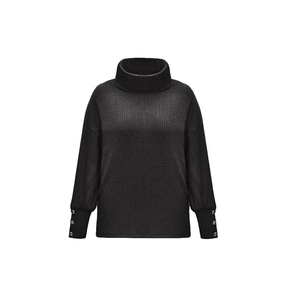 Autumn WInter Women Warm Turtleneck Sweater Fashion Solid Color Button Long Sleeve Loose Knitted Pullover Oversize Jumpers Tops