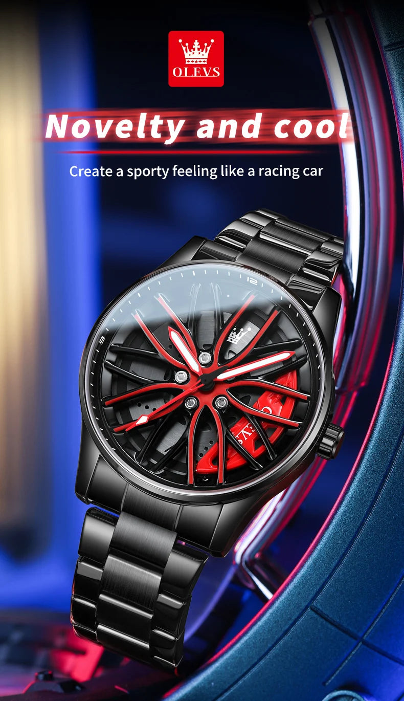 OLEVS Wheel Men's Luxury Watch Waterproof Rotary Sport Car Rim Man Watch High Quality Fashion Best Selling Quartz Men's Watches