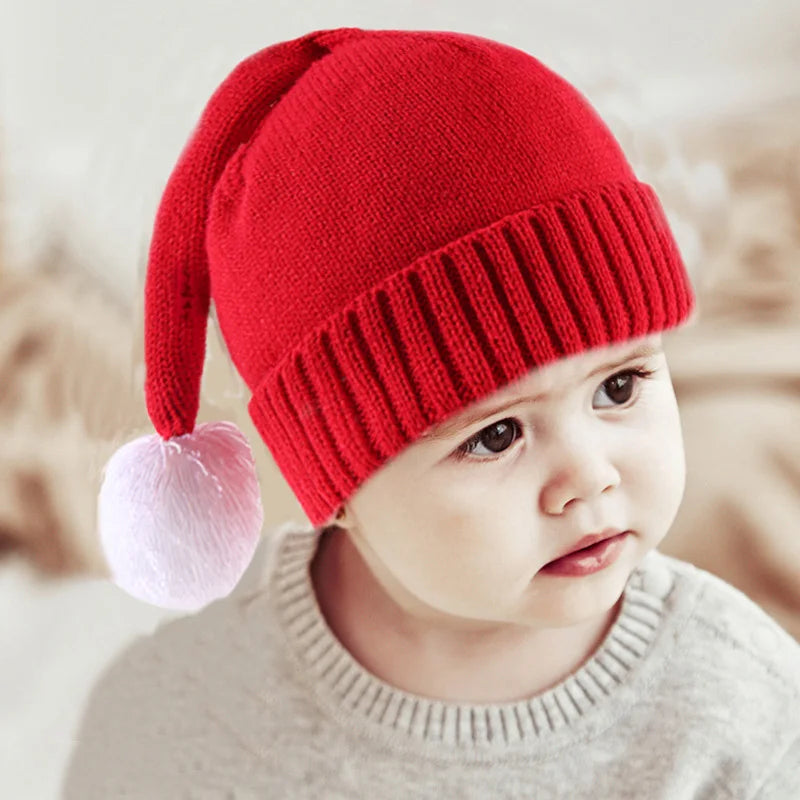 Parent-Child Christmas Hat Big Pompom Mother Kids Knit Beanie Cap Winter Warm Infant Bonnet Girls Boy Xmas Baby Accessories 1PC