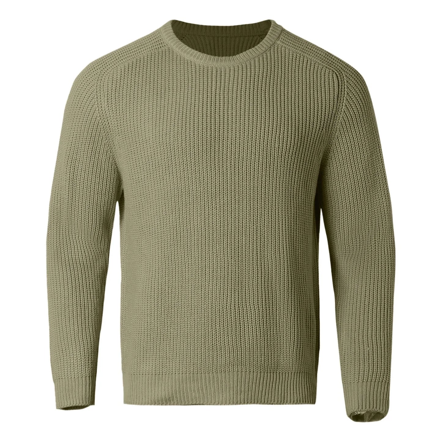 Autumn Winter Casual Brushed Knitted Sweater Men Round Neck Long Sleeve Base Shirt Tops Solid Color Loose Plain Sweaters