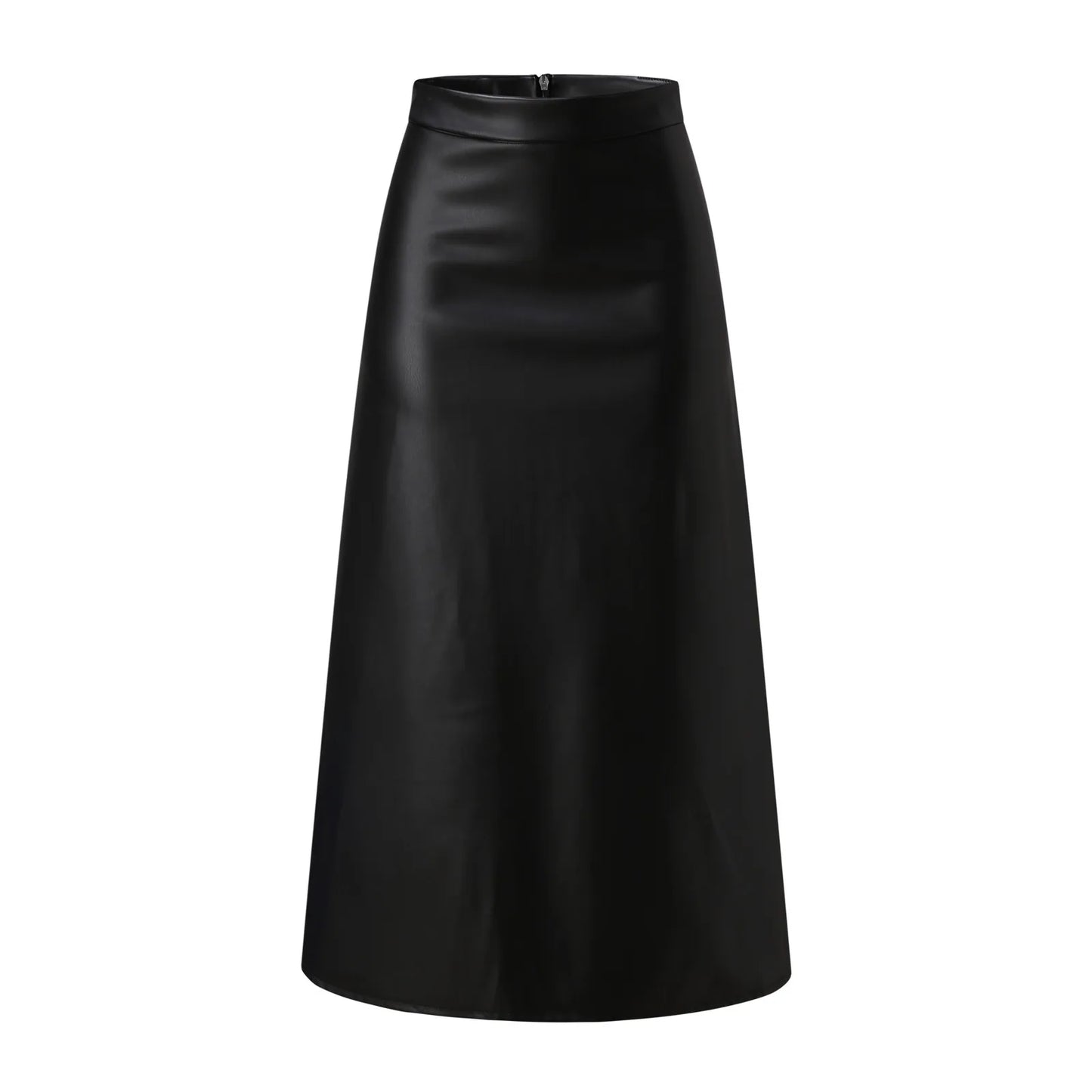 Faux Leather Skirt Women High Waist Solid Color A Line Pu Leather Midi Skirt Office Lady Business Skirts Streetwear Dress Up