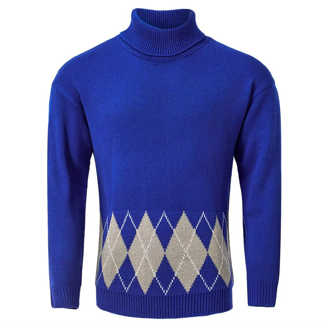 Men's Vintage Turtlenecks Sweater Argyle Thermal Knitted Pullover Fashion Luxury Sweaters Clothing New Style Oversized