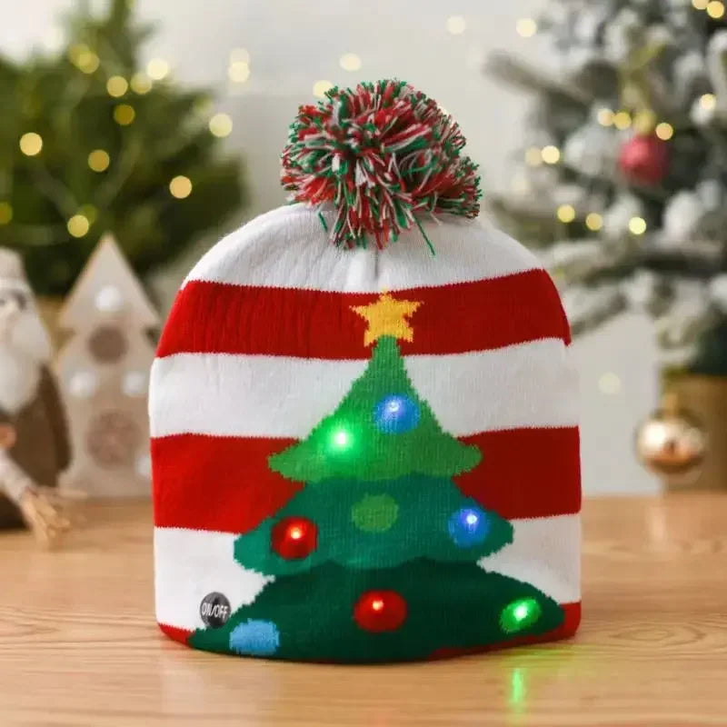 1pc LED Christmas Hat X-mas Flash Light Up Knitted Hat Warm Winter Cap Christmas Gift for Kids/Adults Xmas New Year Feative Hats