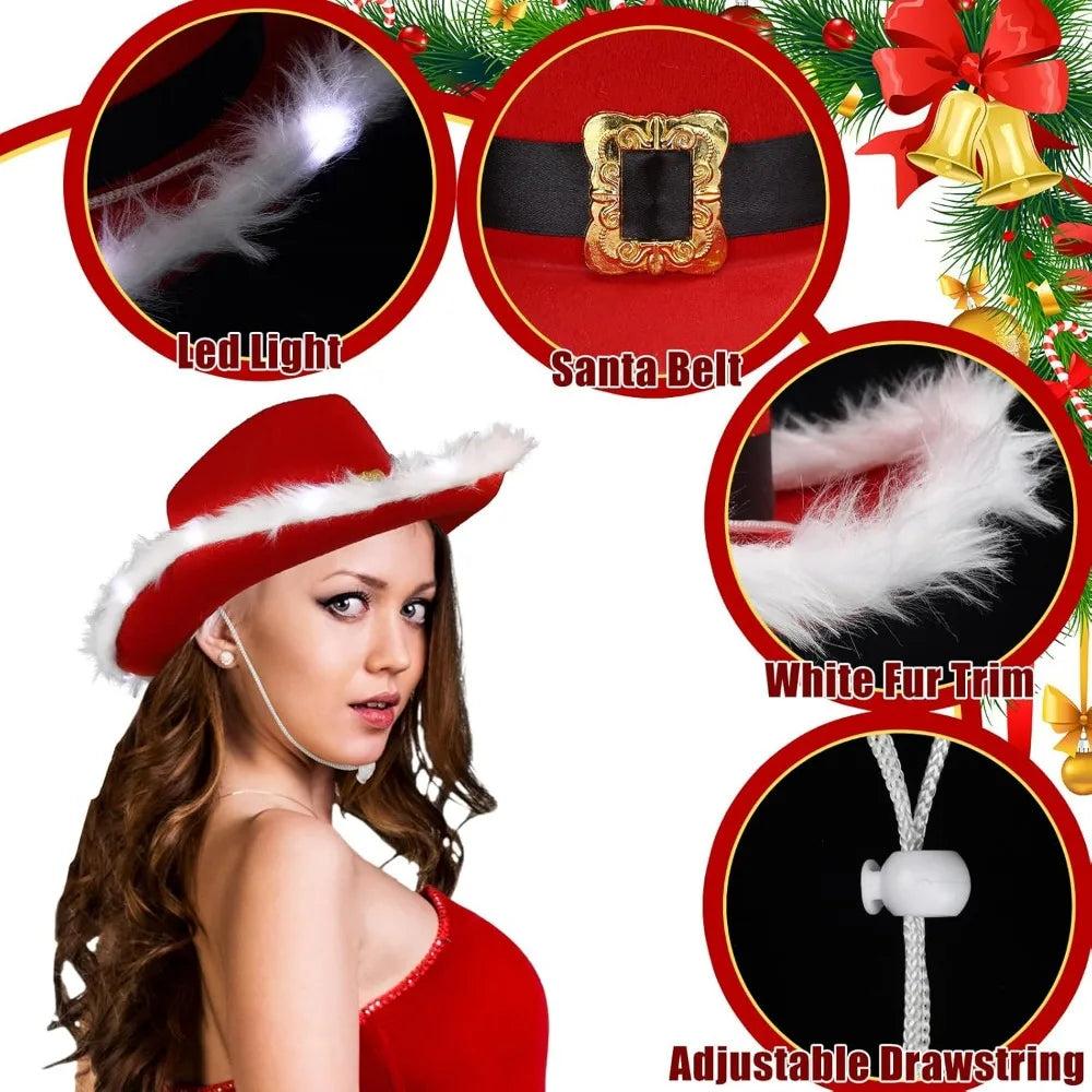 36 Pcs Light Up Santa Claus Cowboy Cowgirl Hats Set Christmas LED Light up Hat Vintage Paisley