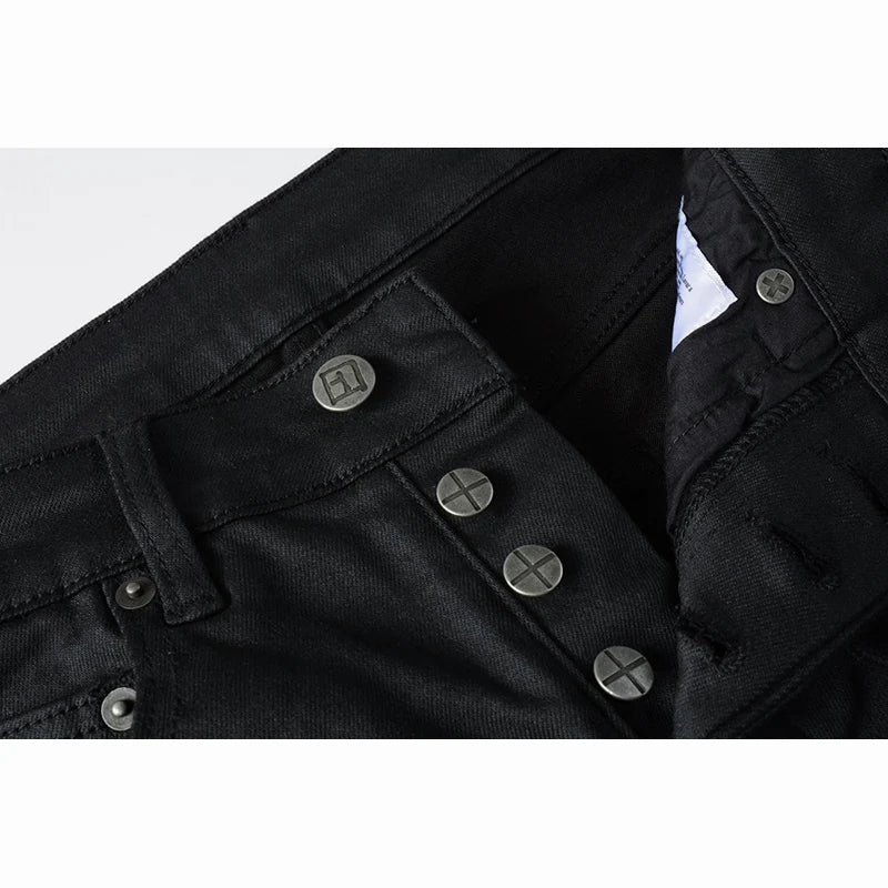 Men's Black Skinny Original Quality Button Fly Blank Jeans