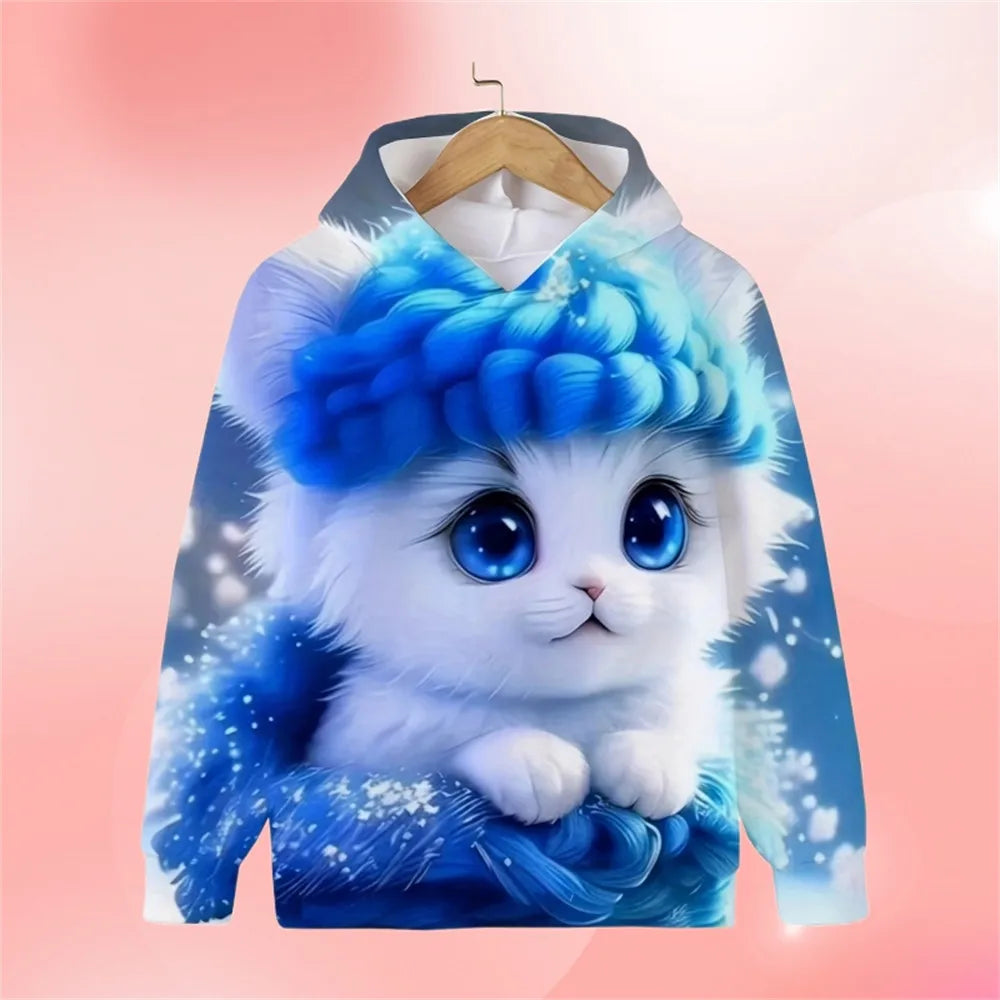 2024 Kawalii Girls Clothes Hoodies for Kids Cat Hoodie Fashion Cartoon Spring Autumn Casual Cartoon Print Sweaters for Children