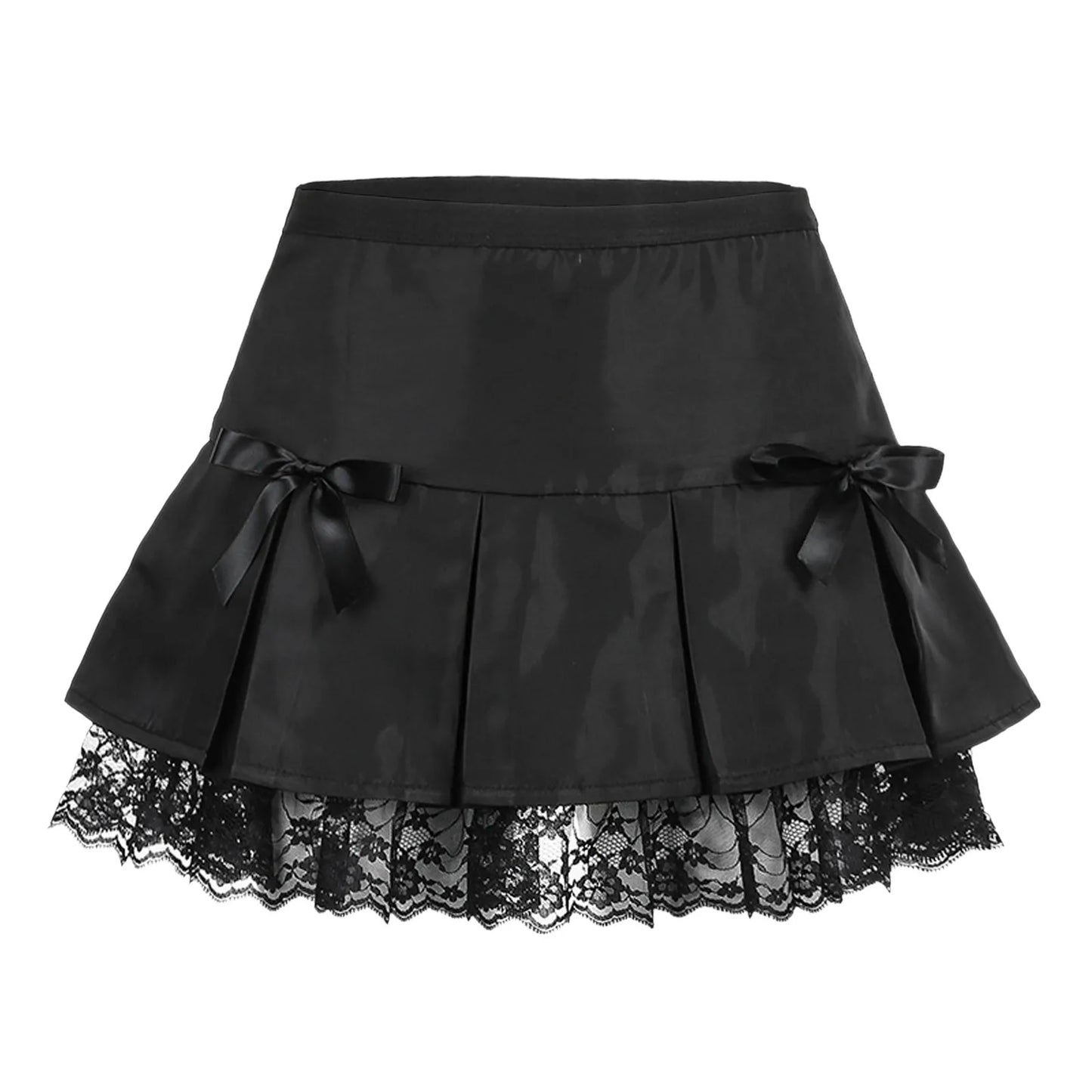 Y2k Harajuku Lace Stitching Pleated Skirt Women Gothic Mini Sexy Skirts With Bowknot Faldas Lady Solid Color Skirt юбка женская