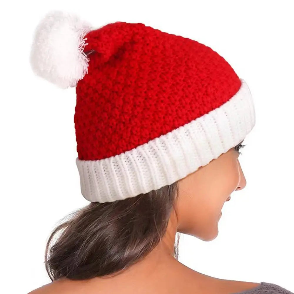 Fashion Fur Pom Poms Christmas Hat Winter Thick Santa Claus Cap Holiday Plush Xmas Gifts for Adults