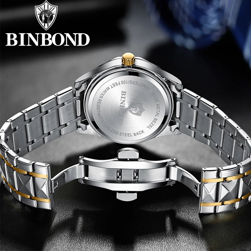 BINBOND B5552 New Luxury Brand Quartz Womens Watches 30M Waterproof Luminous Date Wristwatch Fashion Business Womens Watches