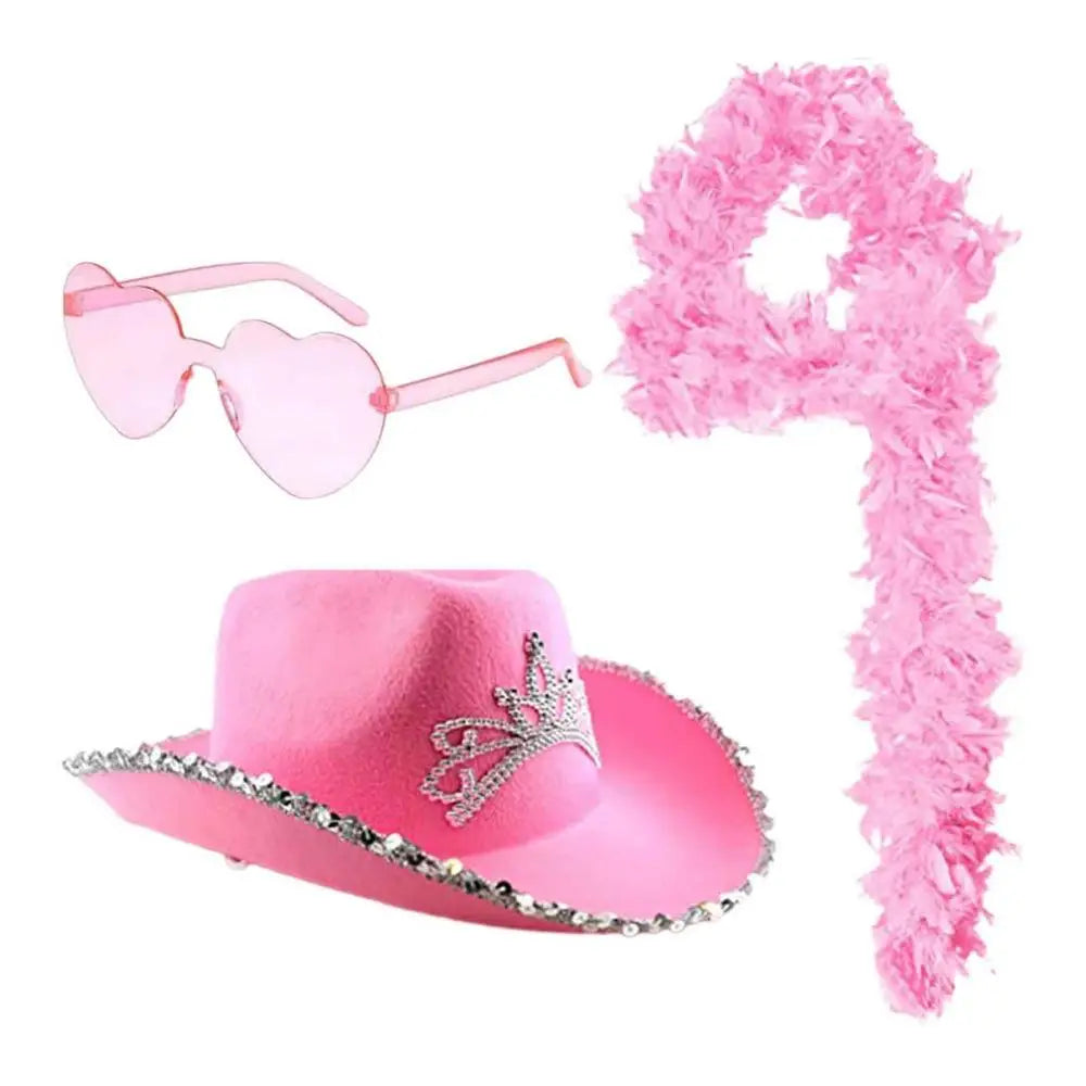 Pink Cowgirl Hat Novelty Preppy Pink Cowgirl Hat And Heart Shaped Sunglasses Skin-friendly Party Decoration Clothes For Disco