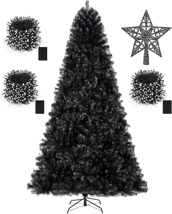 6ft Artificial Black Christmas Tree Outdoor Black Christmas Tree Halloween Tree Decorations with 1005 Tips Led String Lights