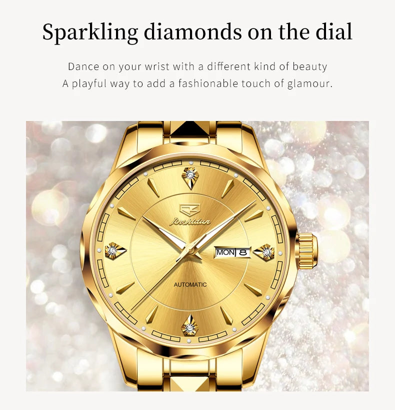 JSDUN 8975 Luxury Deep Waterproof Mechanical Watch For Women Dual Calendar Luminous Dress Wristwatch Business Woman Watches