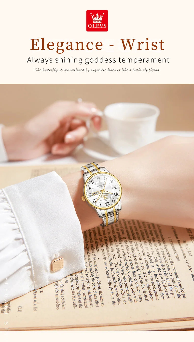 OLEVS New In Classic Digital Dial Quartz Women's Watch Waterproof Luminous Stainless Steel Strap Luxury Brand Ladies Dress Watch