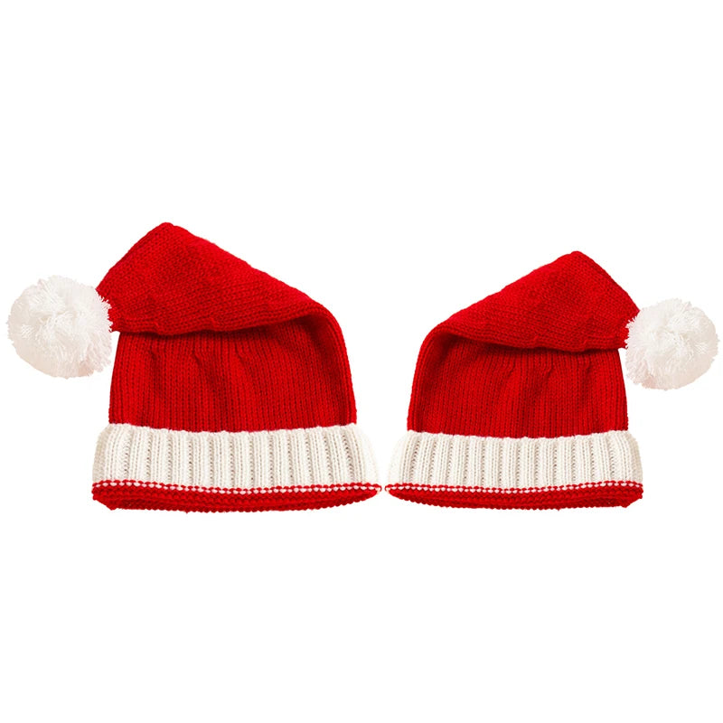 Parent-Child Christmas Hat Big Pompom Mother Kids Knit Beanie Cap Winter Warm Infant Bonnet Girls Boy Xmas Baby Accessories 1PC