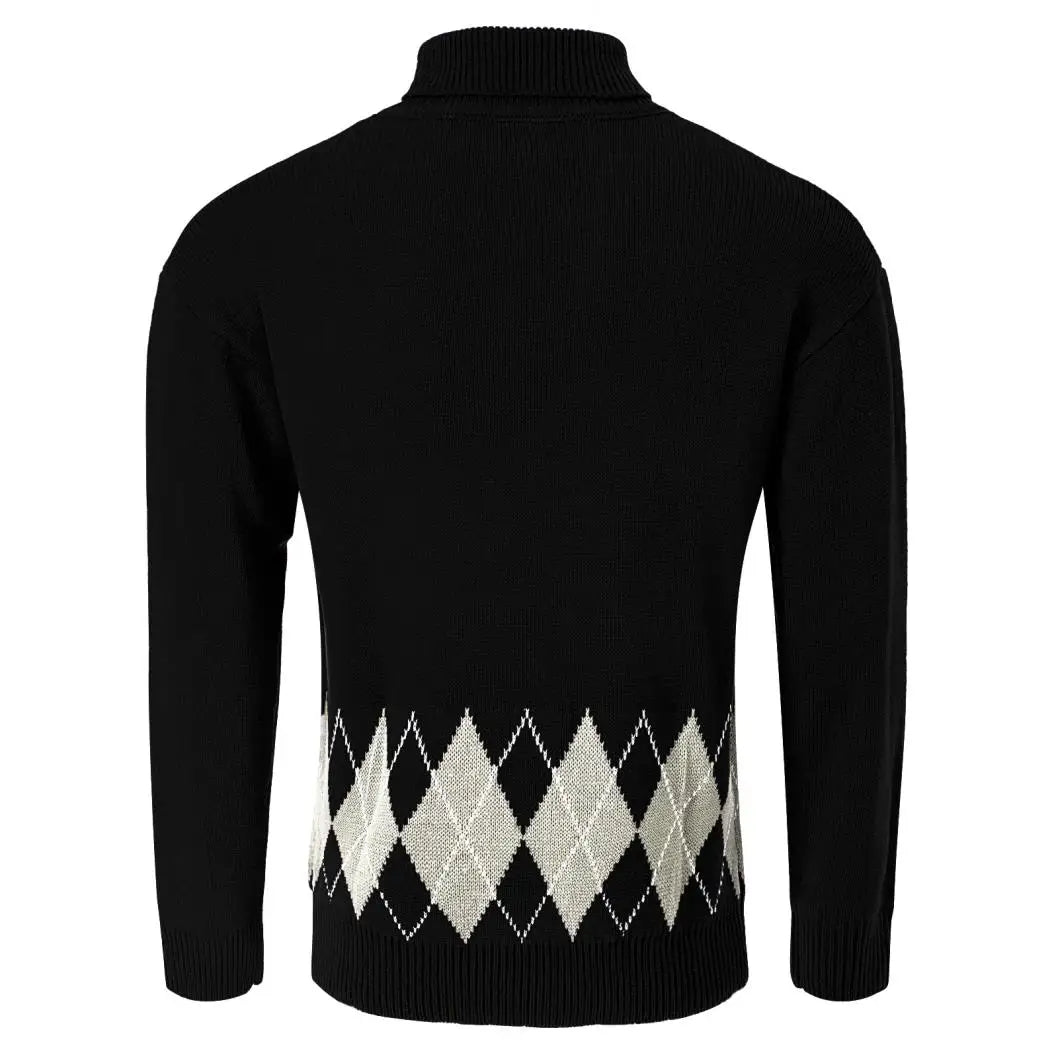 Men's Vintage Turtlenecks Sweater Argyle Thermal Knitted Pullover Fashion Luxury Sweaters Clothing New Style Oversized