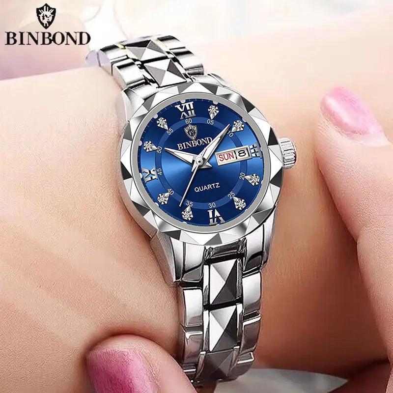 BINBOND B2521 Top Brand Luxury Fashion Business Womens Quartz Watches 30M Waterproof Week Date Clock Sport Womens Wristwatch