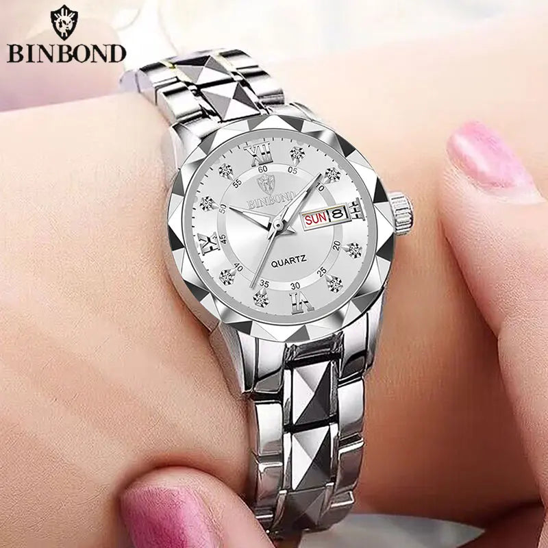 BINBOND B2521 Top Brand Luxury Fashion Business Womens Quartz Watches 30M Waterproof Week Date Clock Sport Womens Wristwatch