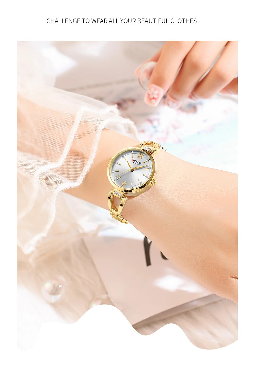 CURREN Luxury Hight Quality Quartz Watch Fashion Charming Rhinestones Stainless Steel Band Women's Wristwatches