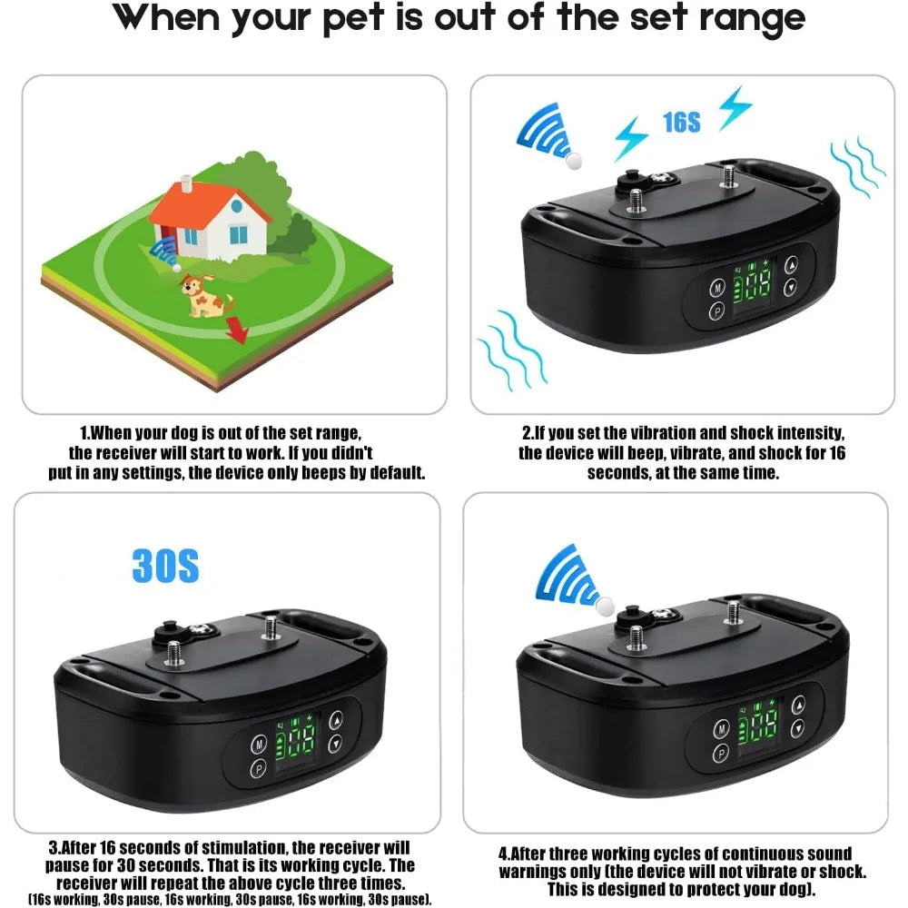 GPS Wireless Dog Fence, Electric Dog Fence for Outdoor, Range 100-3300 ft, Adjustable Warning Strength, Rechargeable