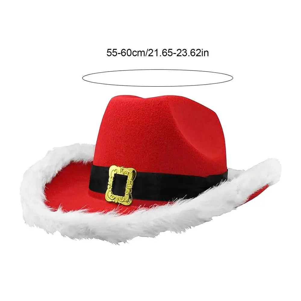 Santa Claus Cowboy Hat White Raw Edge West Cowboy Hat Christmas Cowboy Hat Santa Hat  Christmas Hats Santa Costume