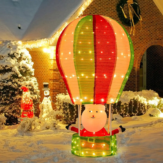 4.5FT Lighted Christmas Santa Claus in Hot Air Balloon, Collapsible Xmas Decoration with LED Lights, Pop up Hanging Decoration